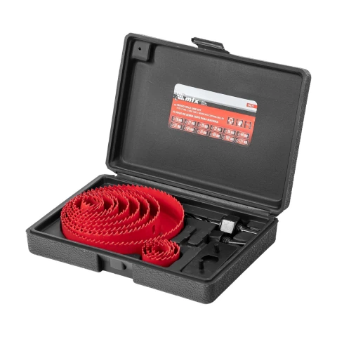 Jogo De Serra Copo Para Madeira 19-127mm 12 Peças Aço Carbono Mtx 704729 Com Broca E Chave