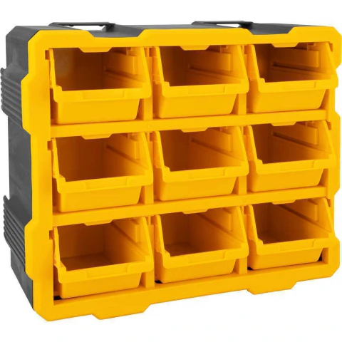 Organizador Plástico 9 Gavetas 380x180x320mm 15kgf Preto e Amarelo Nove54 Opv090