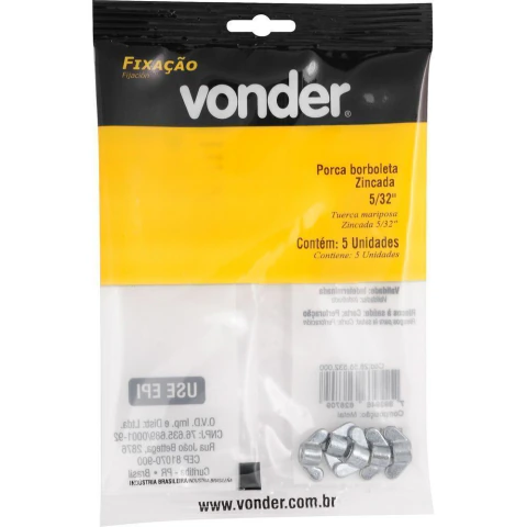 Porca Borboleta Zincada 5/32'' com 5 peças Vonder