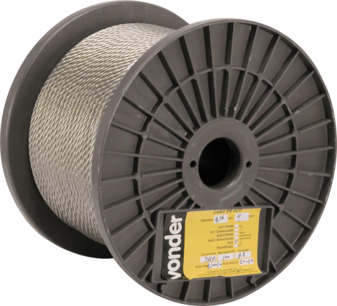 Cabo de aço aai 1/8" alma de aço 6x19m inox c/ 100m Vonder
