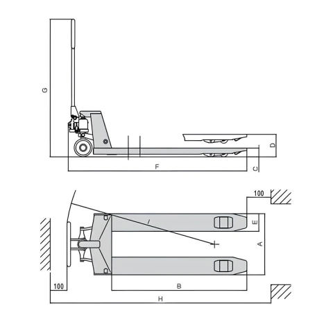 Paleteira Carro Hidráulico 2500Kg 685X1150 mm Roda Duplo Nylon TP2530 Bovenau