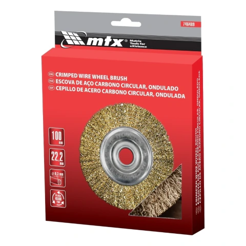 Escova Circular Aço Latonada Ondulada 100 mm Furo 22,2 mm 4500 RPM Mtx Para Esmerilhadeira