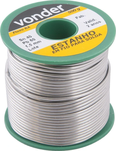 Estanho fio 1,5mm 40x60 500g carretel Vonder