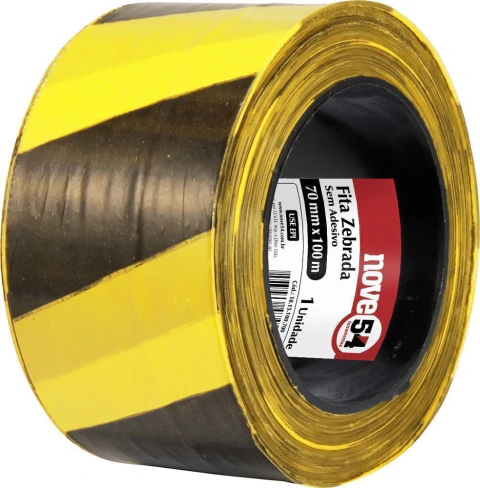 Fita zebrada sem adesivo 70mmx100m amarela e preta - Nove54