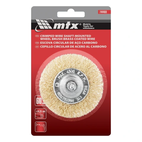 Escova Circular Latonada 60 mm Haste 6 mm Fio 0.5 mm 4500 RPM Mtx 1 Peça