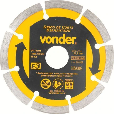 Disco Diamantado 110mm E3 Furo 22 Vonder