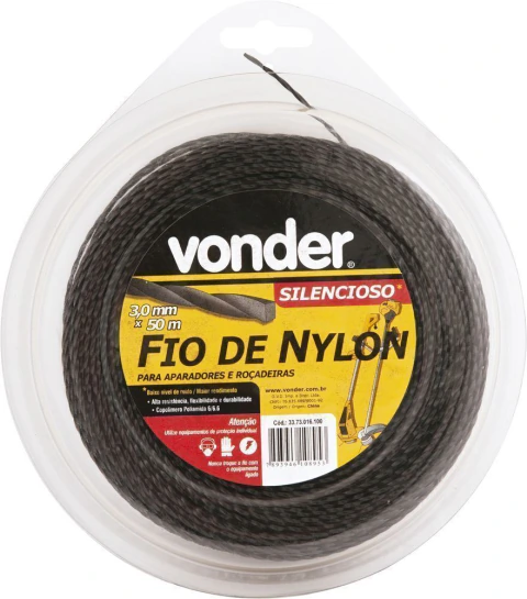 Fio Nylon 3,0mmx50m Silencioso Roçadeiras E Aparador Vonder