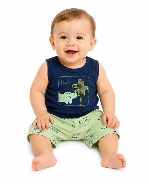 Conjunto Bebê Brandili com Bordado – Regata e Shorts
