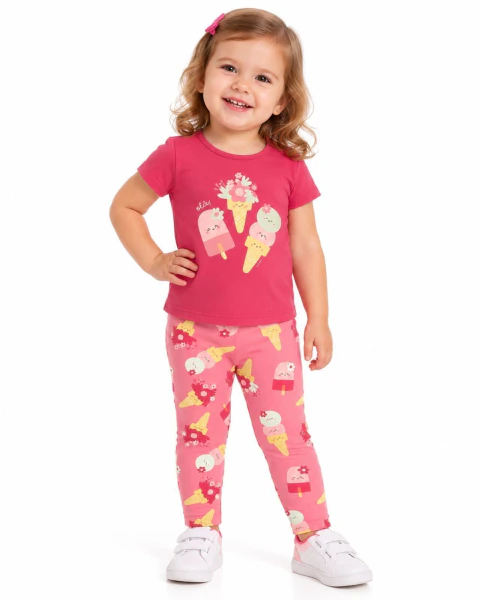 Conjunto Infantil Menina Malwee Blusa Rosa e Legging Estampada