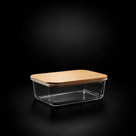 Tupper Rectangular Mediano Vidrio Bambú 17x12cm