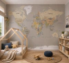 Papel de Parede Mapa do Mundo Camurça para Quarto Infantil Personalizado Sob Medida