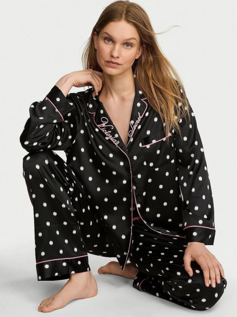 Pijama Longo de Cetim Victoria’s Secret Tamanho G