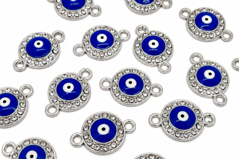 Dije Doble Circulo Ojo Turco con Strass Plateado