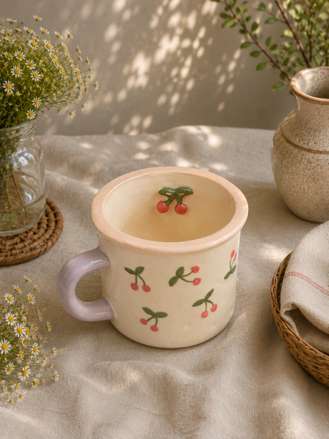 Taza camping Cherry white
