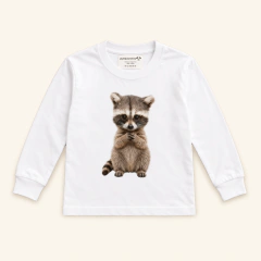 Remera para bebés y niños con diseño de tiernos animales y mascotas, estampa mapache animales del bosque