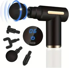 Pistola masajeador muscular recargable 4 Cabezales, 6 velocidades - comprar online