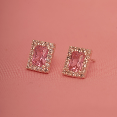 BRINCO PRINCESA RETANGULAR ROSA PRATA 925