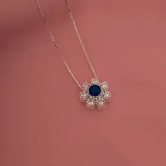 COLAR FLOR AZUL SAFIRA PRATA 925