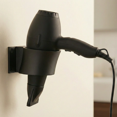 Soporte Pared Secador Pelo Baño Peluquería 80mm Negro