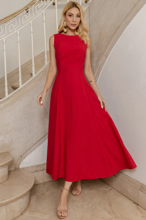 Vestido Midi Madrid Rodado Vermelho
