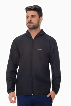 Corta Vento Masculino Casual com Bolsos e Capuz Preto TR4