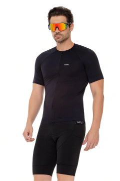 Conjunto de Ciclismo Masculino Camisa Elite Premium Preta + Bermuda Espuma (TR4)