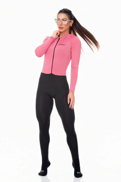 Macacão de Ciclismo Feminino Forro em Gel - Rosa Claro Manga e Perna Longa Way