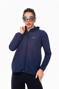 Corta Vento Feminino Casual com Bolsos e Capuz Azul Marinho TR4