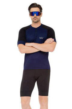 Conjunto de Ciclismo Masculino - Camisa Way Fresh Azul Marinho e Bermuda Gel Way