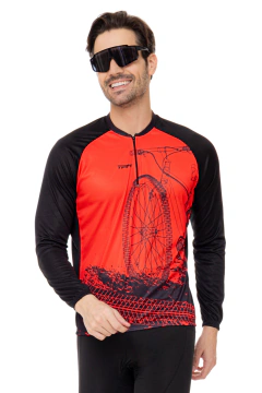 Camisa de Ciclismo Masculina Bike Roda Vermelha Manga Longa PRO