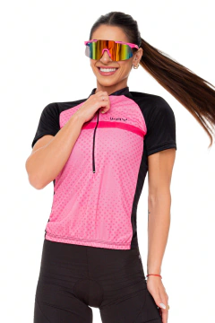 Camisa de Ciclismo Feminina Póa pink (PRO) Manga Curta Way