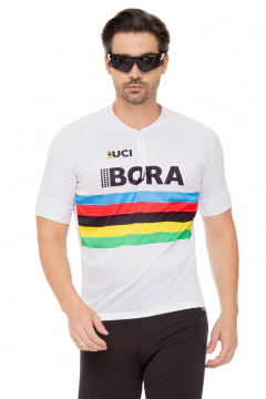 Camisa de Ciclismo Masculina Bora Branca Manga Curta PRO