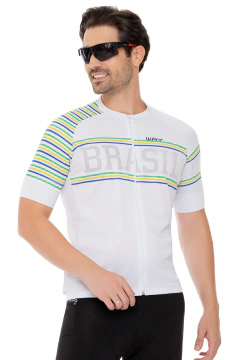 Camisa de Ciclismo Masculina- Brasil Branca premium