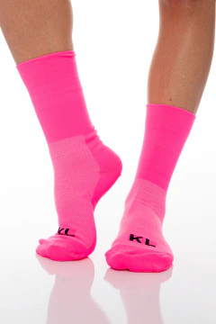 Meia de Ciclismo Rosa Neon Cano Médio