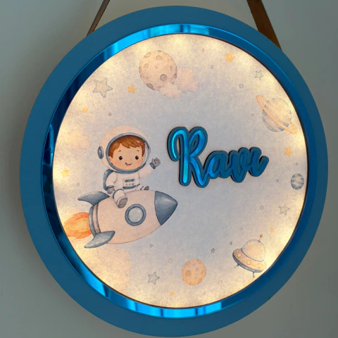 Astronauta - Foguete - Porta Maternidade LED com Moldura - PML005