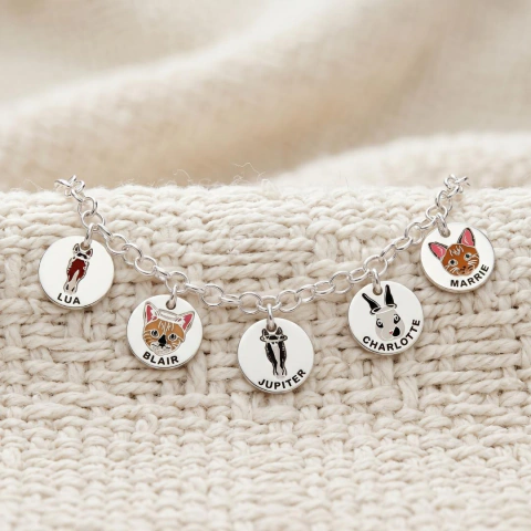 Pulseira elos medalhinhas do meu pet em prata 925