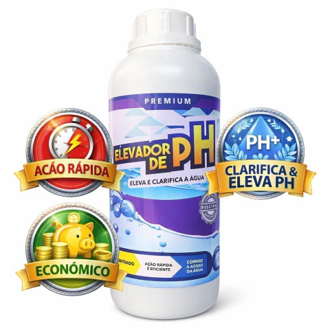 Elevador de pH Líquido 1 Litro Premium para Piscina de Vinil Fibra Alvenaria Melhora Potência do Cloro e Clarifica Água