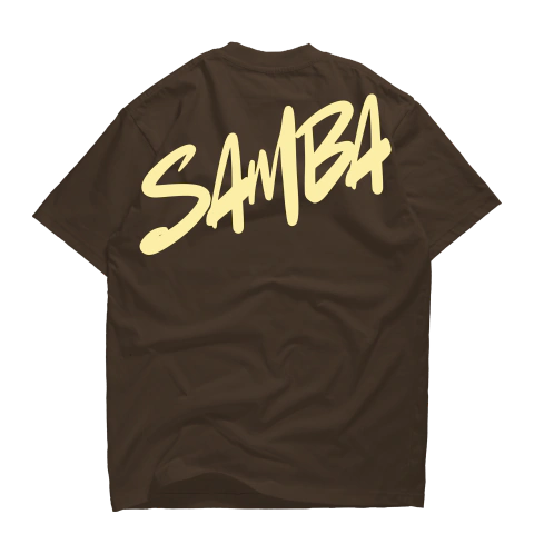 CAMISETA SAMBA MEU PROTETOR - Marrom/amarelo