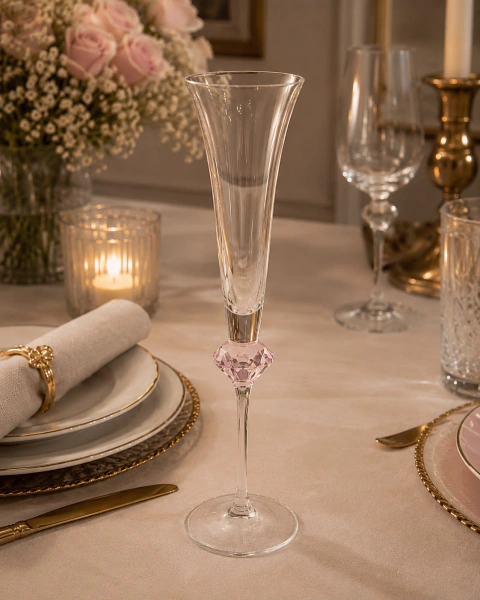 Conjunto de 6 Taças Diamond para Champanhe, 1 Diamante em Cristal Rosé