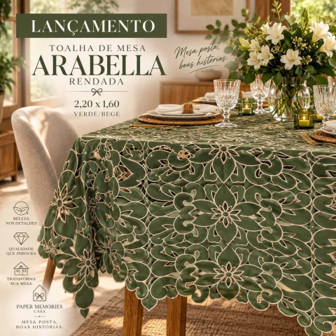 Toalha de Mesa Retangular Arabella 2,20 x 1,60 m
