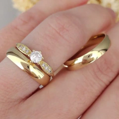 Alianças Classic + Anel solitário Melissa Casamento E Noivado Moeda