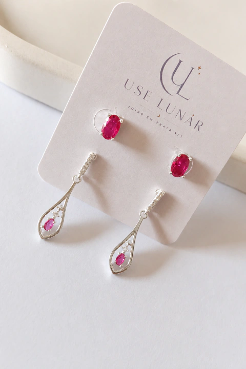 Dupla de Brincos com Zircônia Rosa
