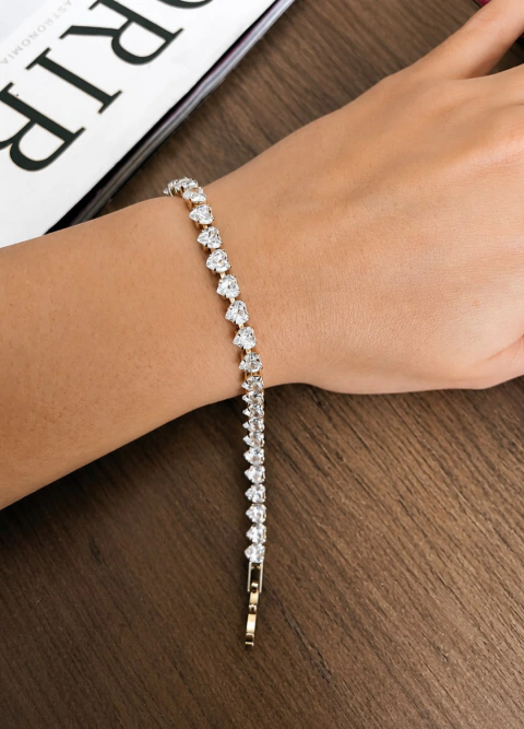 Pulseira Riviera Corações Rosa e cristal