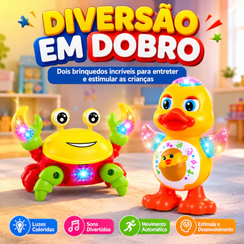 Kit Caranguejo Fujão e Patinho Dançante - Brinquedo com Luz, Som e Movimento