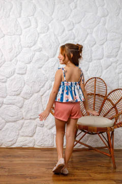 Conjunto batinha azul short goiaba - comprar online