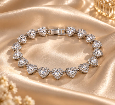 PULSEIRA CORAÇÃO CRAVEJADA EM ZIRCÔNIAS AAA - INSPIRAÇÃO GRANDES MARCAS - LINHA ESPLENDORE ELEGANZA