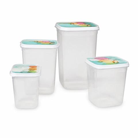 Set x4 Tuppers Herméticos Rectangulares Pastel Libres de BPA