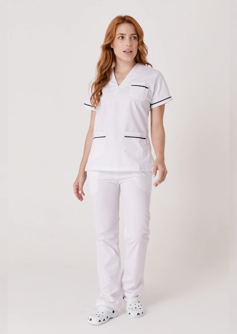 Ambo Dama Acrocel Blanco c/vivo Azul - PROMO ONLINE