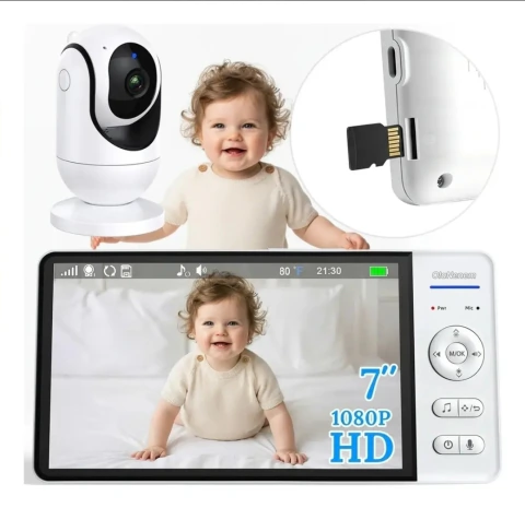 Babá Eletrônica OLANENEM Com Tela de 7" e Câmera 1080p, Visão Noturna e Bateria de 5000mAh
