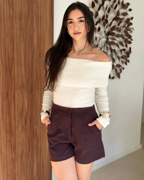 Blusa ombro ombro manga - cor off white